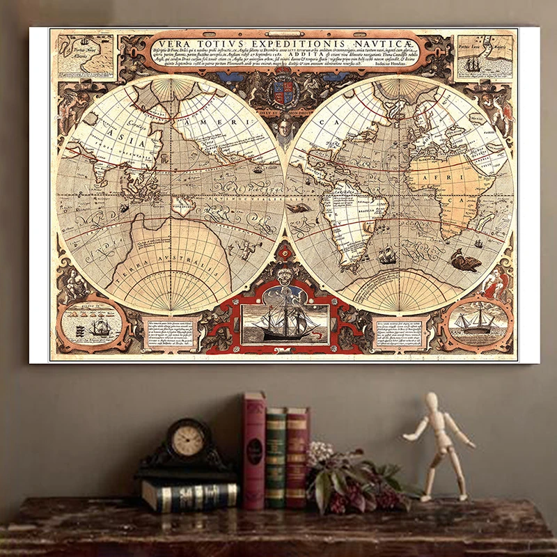 

The Vintage Map 140*100cm Wall Art Poster Unframed Canvas Painting Decorative Prints Home Living Room Decor School Supplies
