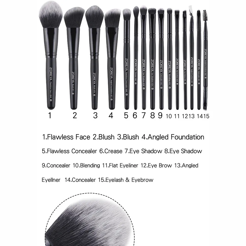 15 подарочных кистей для макияжа Набор инструментов черный искусственный шелк