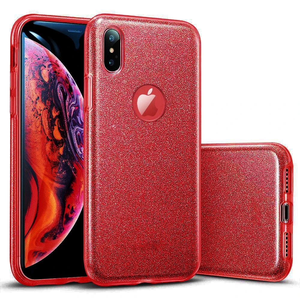 3 Слои Блеск ПК+ чехол из ТПУ для Apple iphone XS MAX XR X 10 десять 7 8 плюс 6 6s 11 Pro MAX полный охват защитный чехол-накладка - Цвет: Red