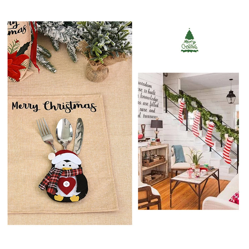 Милый пингвин Санта форма нож вилка столовые приборы Столовые сумка для хранения