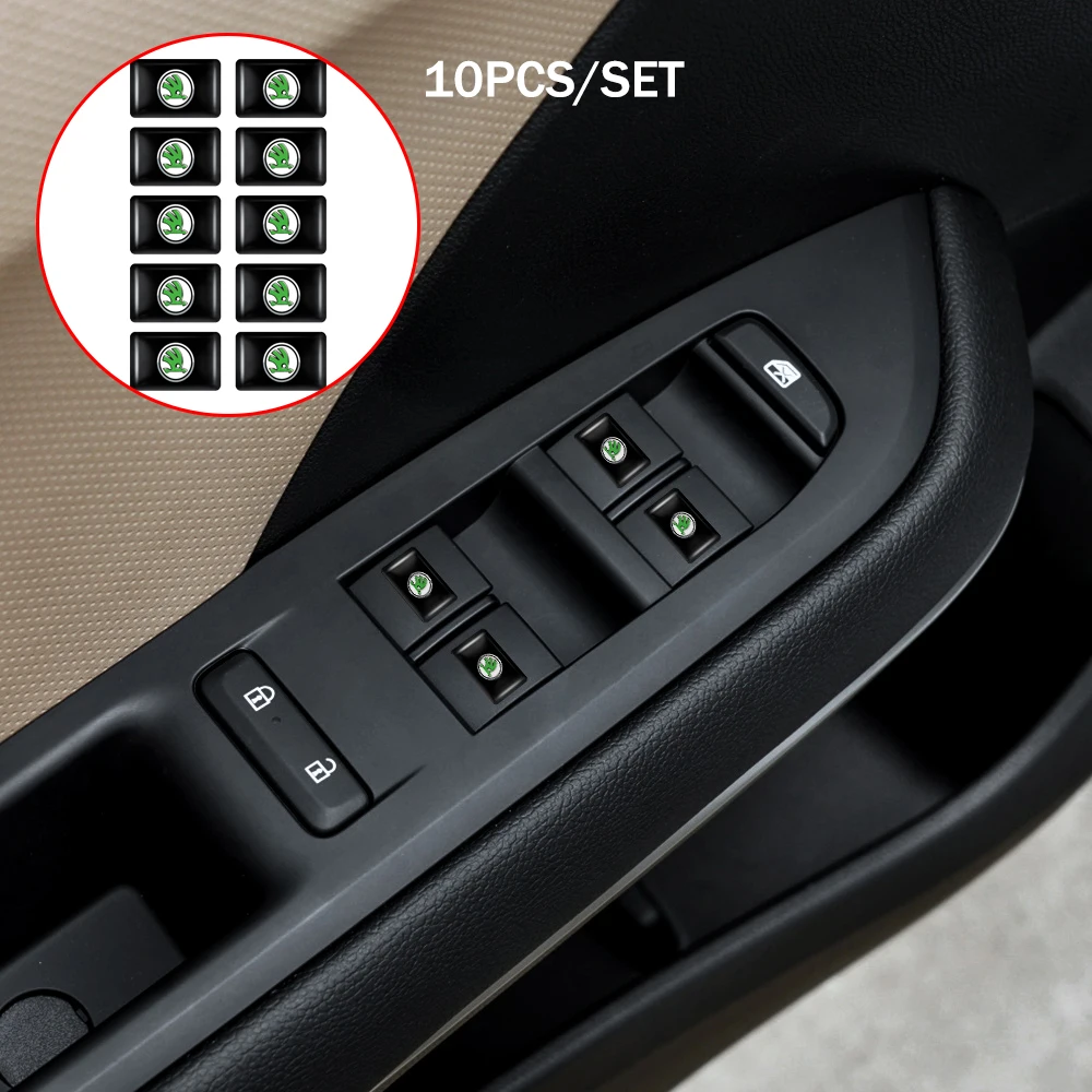 

10PCS 3D Epoxy Car Window Lift Button Sticker Steering Wheel Dashboard Decal for Skoda VRS Rapid Kamiq Fabia Superb Octavia Yeti