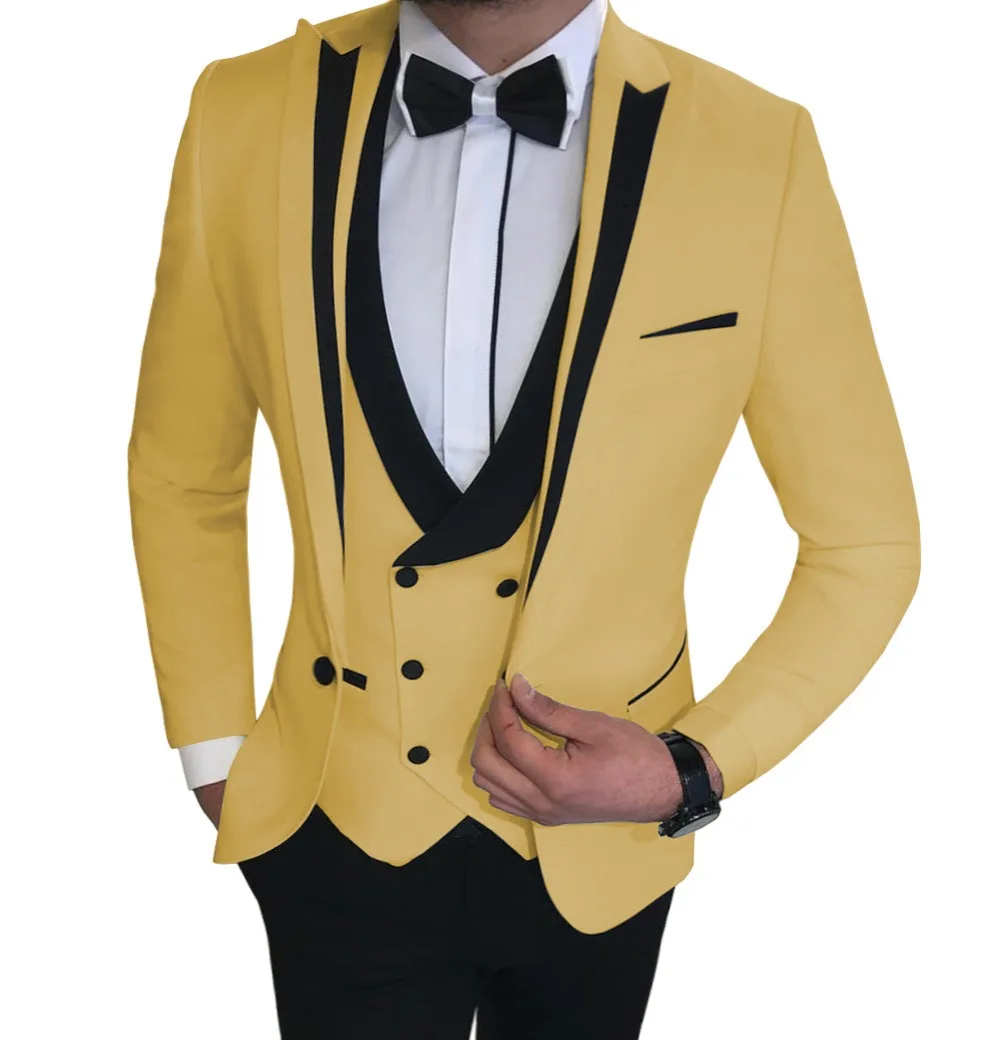 as picture Костюмы Под заказ Slim Fit 3 шт. деловой пиджак жениха смокинг Блейзер белые костюмы для свадьбы выпускной вечер(Блейзер+ жилет+ брюки - Цвет: as picture