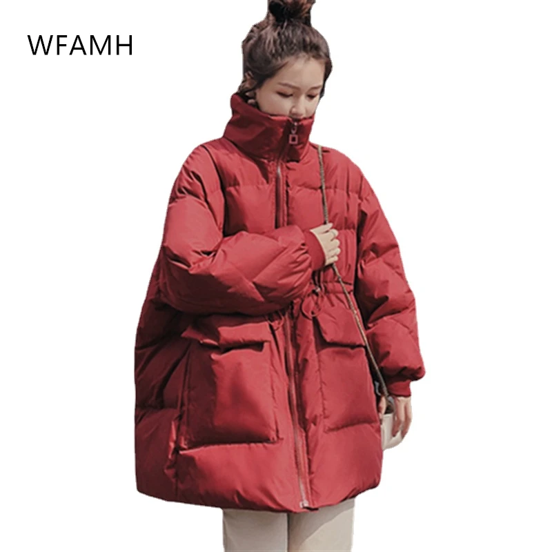 

Hong Kong Style Pure Cotton Female Korean Students All-match Red Hoodless Zipper Bread Jacket 2023Winter New Loose Slim Fit