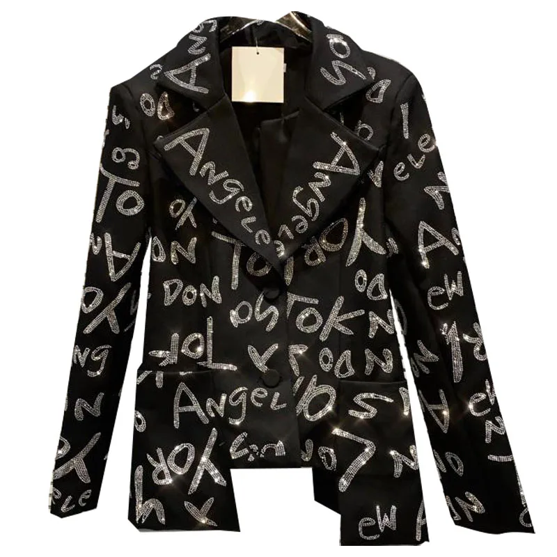 

2022 spring autumn new fashion rhinestone letters blazer women heavy industry shiny long-sleeved suit blazer
