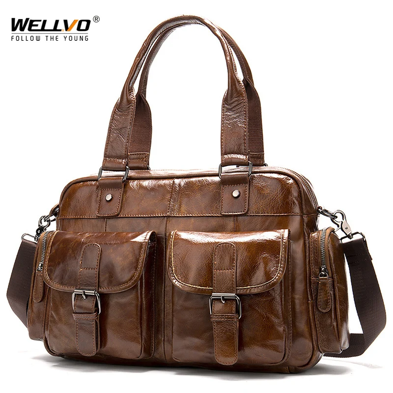 Men's Business Handbags Genuine Leather Travel Bag Retro Duffel Bags Large Capacity Shoulder Bag Quality Cowhide Bags XA790ZC