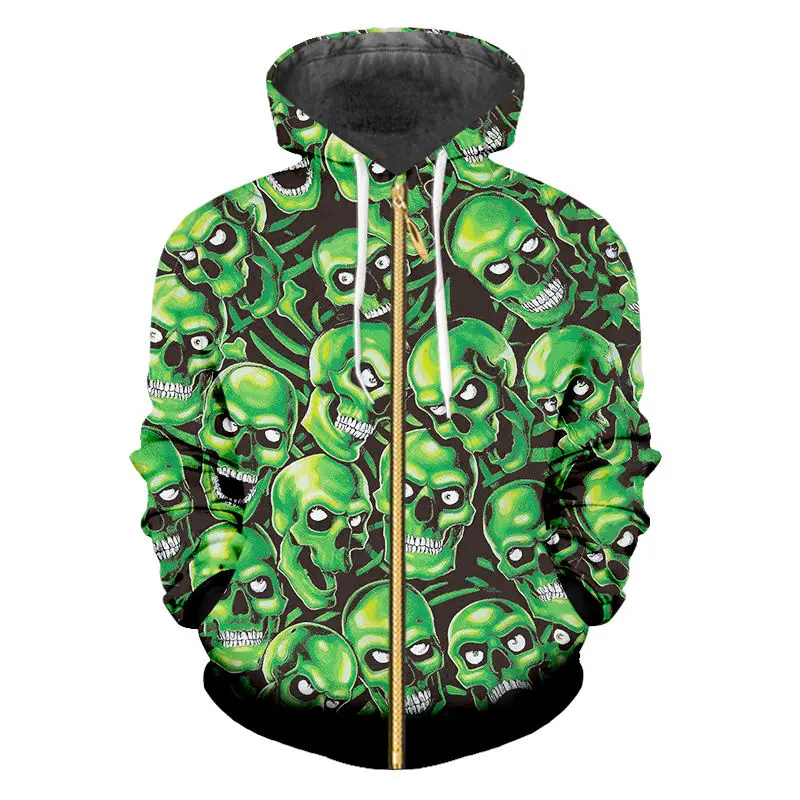 Уродливые Для мужчин Толстовки с капюшоном на молнии 3D полной запечаткой Зеленый