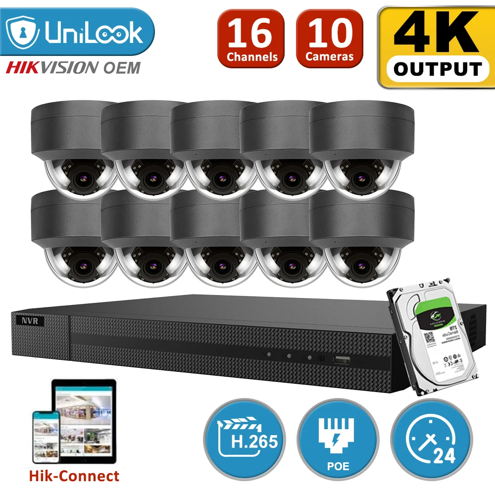 UniLook 16CH NVR 10 шт. 4K 8MP ip-камеры с питанием по POE комплект уличная система безопасности