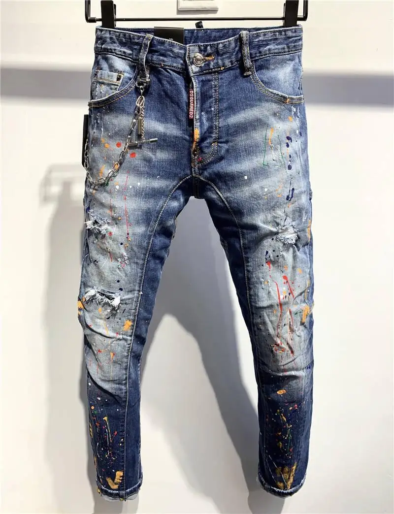 

Original Dsquared2 Famous Classic Fashion Designer Jeans Top-Men Straight Dark Blue Printed Mens Jeans Ripped Jeans,100% clothes
