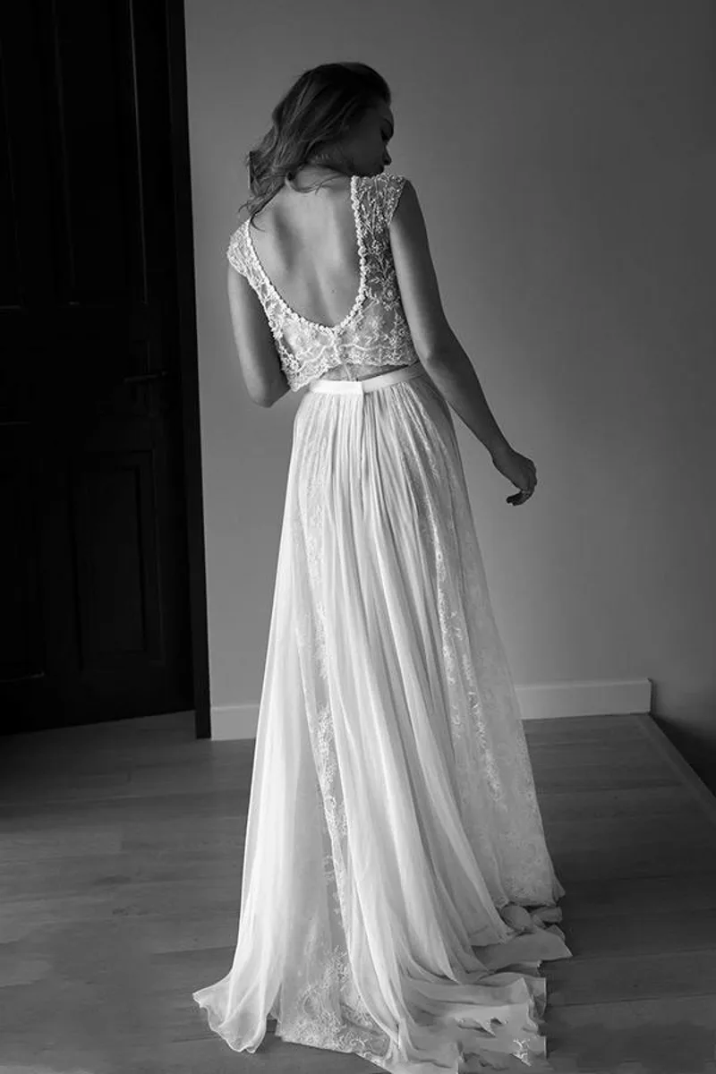 

vestido de noiva casamento beading backless robe de mariee mariage lace Two-piece backless Wedding Dress 2019 Bridal Gown