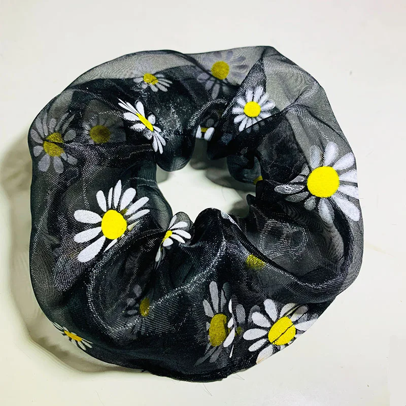 

Women Scrunchies Organza Daisy Printed Hair Ties Hair Band Fashion Headwear