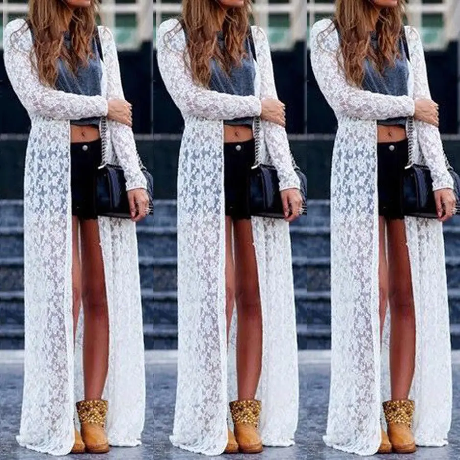 Летнее Женское пальто с длинным рукавом кружевное женское сексуальное летнее