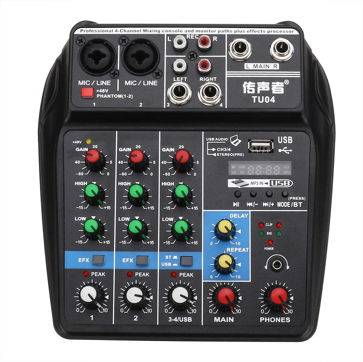 4 Channel Профессиональный 6 канал USB Студия аудио bluetooth DJ микшерный пульт усилитель смесителя караоке цифровой мини-микрофон DJ микшер - Цвет: 4 Channel