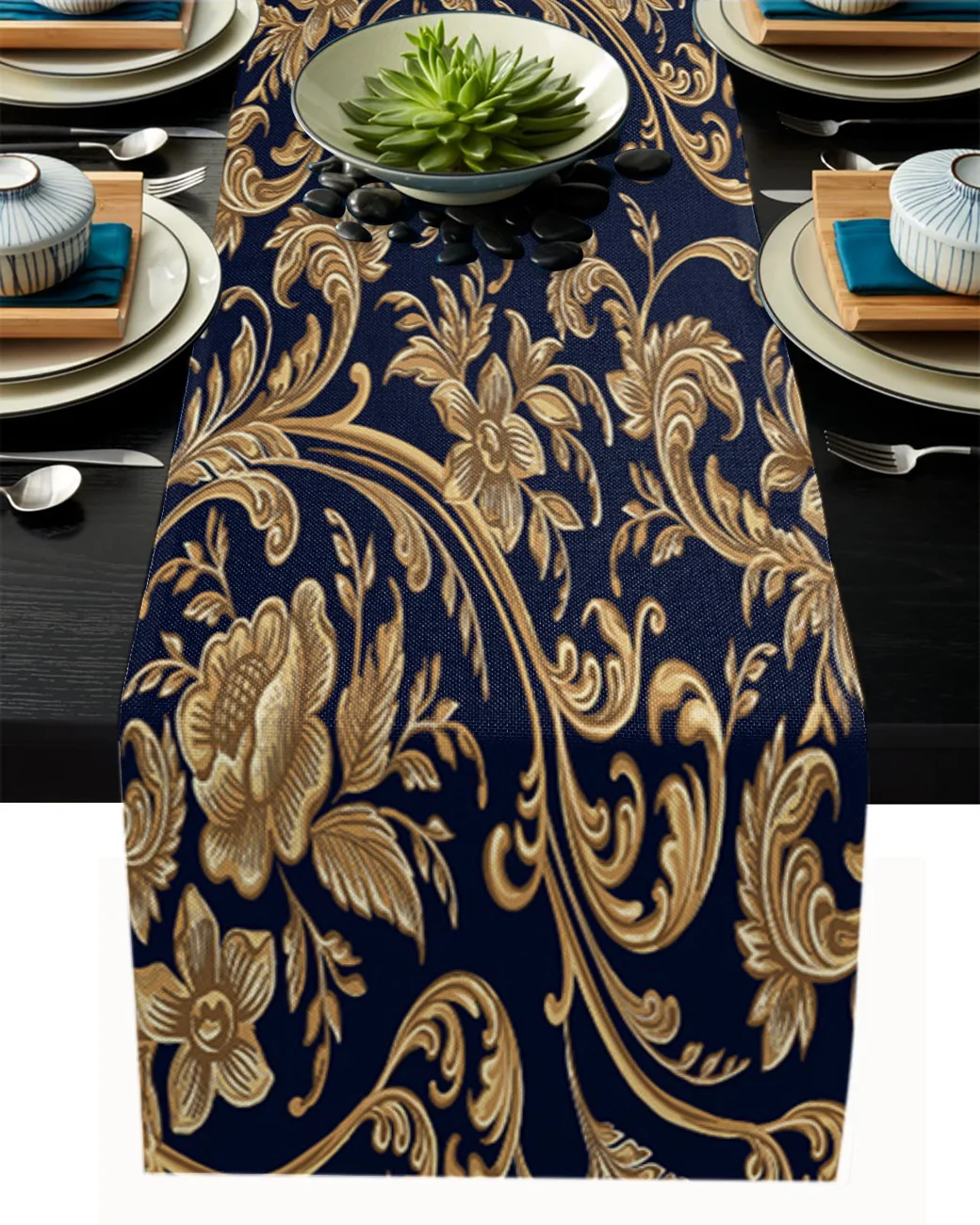 

Baroque Golden Flower Leaves Table Runner Wedding Table Decoration Dinning Table Runners Placemat Christmas Decor Tablecloth