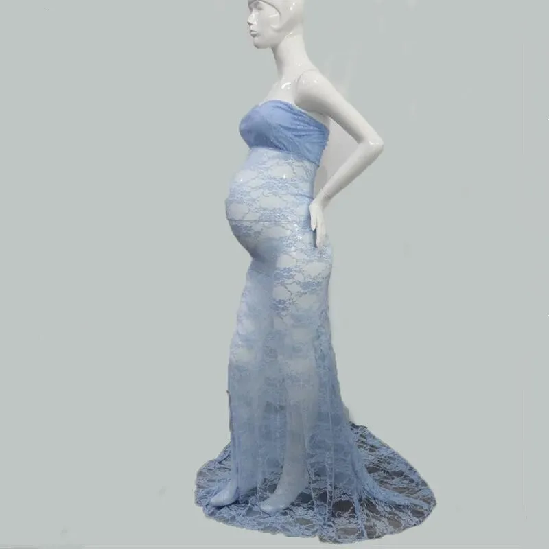 Vestido de encaje sin hombros para fotograf&iacute;a de mujeres, maxivestido de maternidad para sesi&oacute;n de fotos del embarazo-5