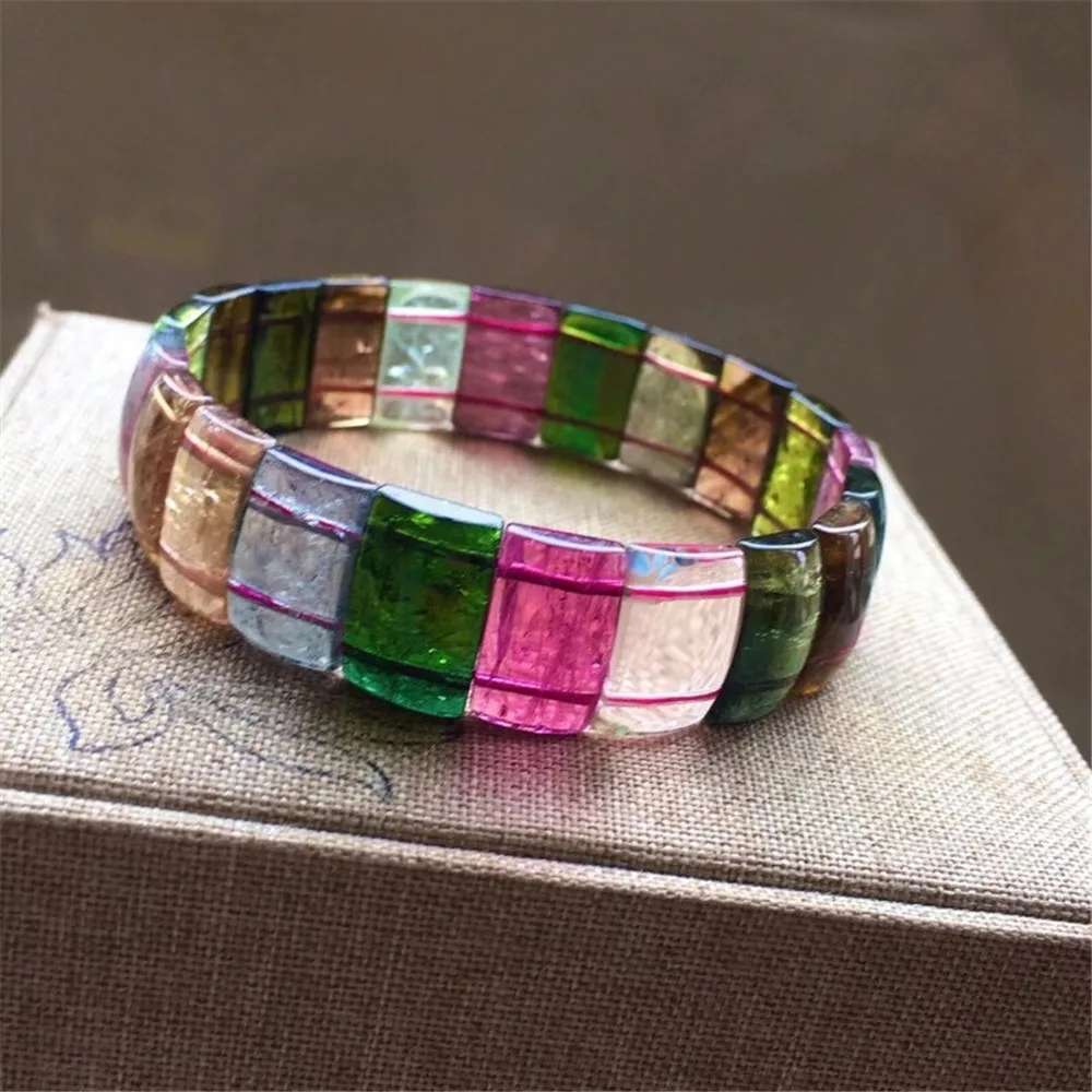 

Genuine Natural Brazil Rainbow Tourmaline Quartz Bangle Bracelet For Women Lady Man Crystal 15x9mm Beads Gemstone Jewelry AAAAA