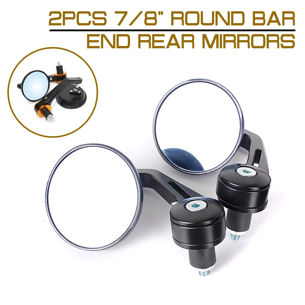 

1 pair Universal 7/8" Motorcycle Rearview Mirror Moto Motorbike Scooters Side View Mirrors Round Bar End Rear Mirrors