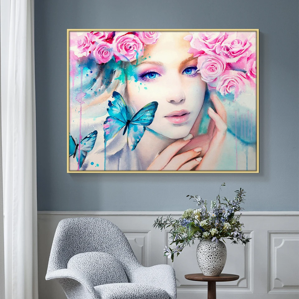 Полноразмерная Алмазная картина 5D сделай сам вышивка крестиком девочка цветок и