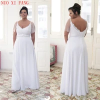 nuoxifang plus size cheap wedding dress with sleeves lace chiffon floor length beach bridal gowns custom made vestidos de noiva