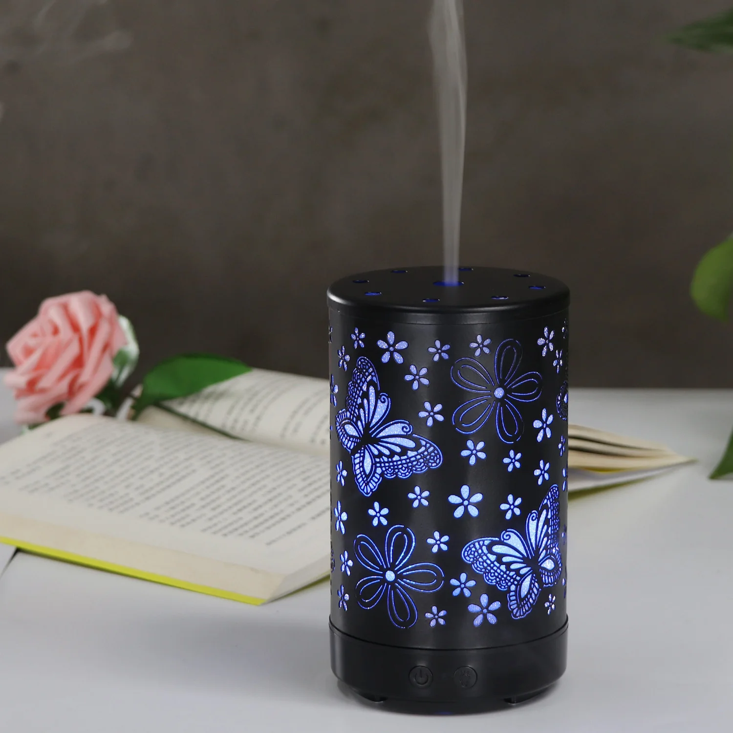 

Classic White Essential Oil Aromatherapy Diffuser Electric Air Humidifier with 7 Color LED Lamp Carved Butterfly Aroma Diffusor