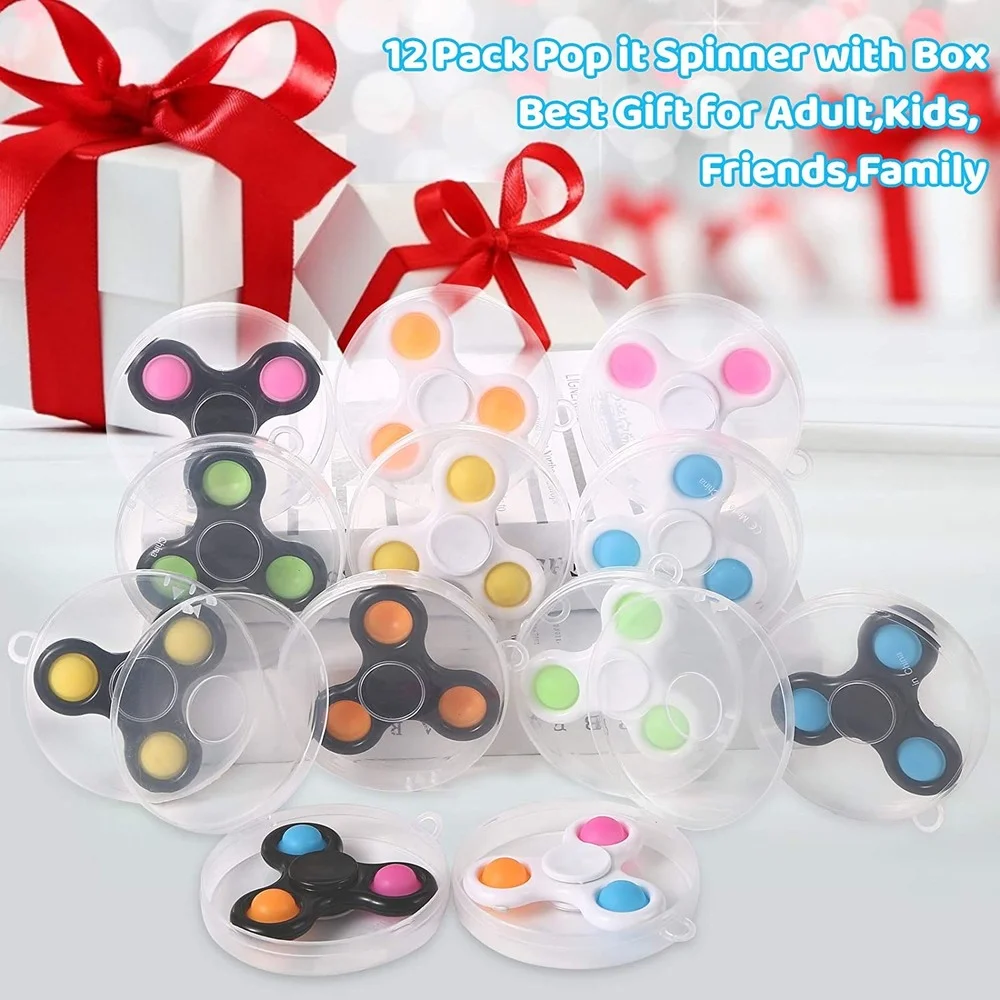 

12 Packs Fidget Toy Set with Simple Dimple Fidget Spinners for Adult Kids-Simple Dimple Fidget Popper Packs for Stress Relief