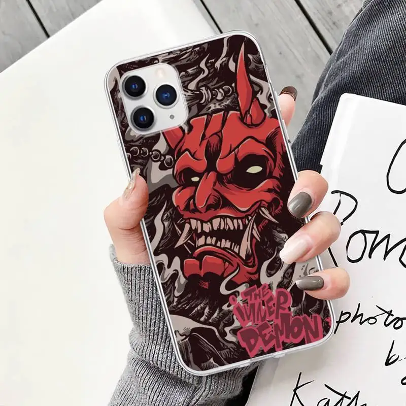 Japanese Oni Hannya Demon Mask Transparent Mobile Phone Cover For IPhone 12 11 Pro Max Xs X Xr 7 8 6 6s Plus Se 2020 Clear Case