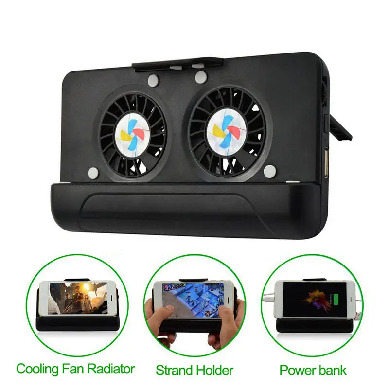 

Cell Phone Cooler, Usb Cooling Dual Fan Radiator/Stand Holder/Power Bank With 4400Mah Rechargeable Battery For Iphone Smart Phon