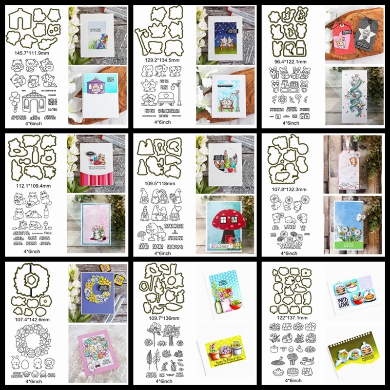 

Metal Cutting Dies Match Clear Silicone Stamps Merry Christmas Santa Wearth Pig Cute Animals House Flower Letter Decorate Cards