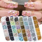 Голографический блестящий для ногтей хлопья блесток 12 шт. в 1 розовое цвета: золотистый, серебристый DIY искусственная Орхидея Бабочка порошок для обучения нанесению акрила, инструменты для ногтей, BN012