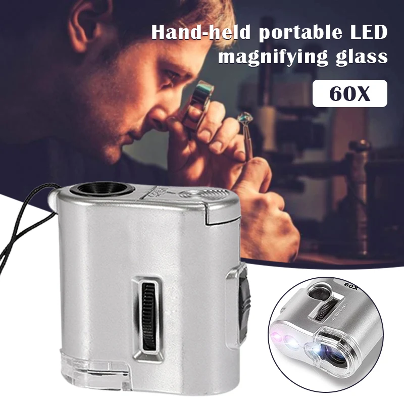 

Handheld Portable 60X Magnifying Glass Magnifier with LED Light Mini Pocket Microscope with UV Detector Lamp Physics UY8