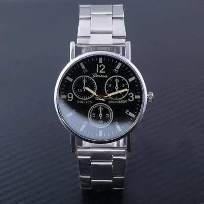 

Hot Selling Blueray Glass Steel Belt Men's Watch Geneva Three Eye Dial Quartz Watch Gift Watch