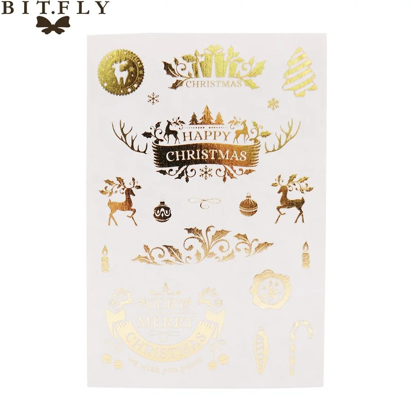 E BITFLY Merry Christmas снеговик, Рождественская елка, Лось альбом для стикеров, Подарочная коробка, украшение, бронзовая этикетка, новогодние украшения - Цвет: E