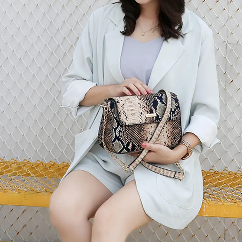 

Snakeskin Print Purse Flap Crossbody Bag Handbags Retro Shoulder Messenger Chain Bags Top Quality Shoulder Bag Leather Bolsas