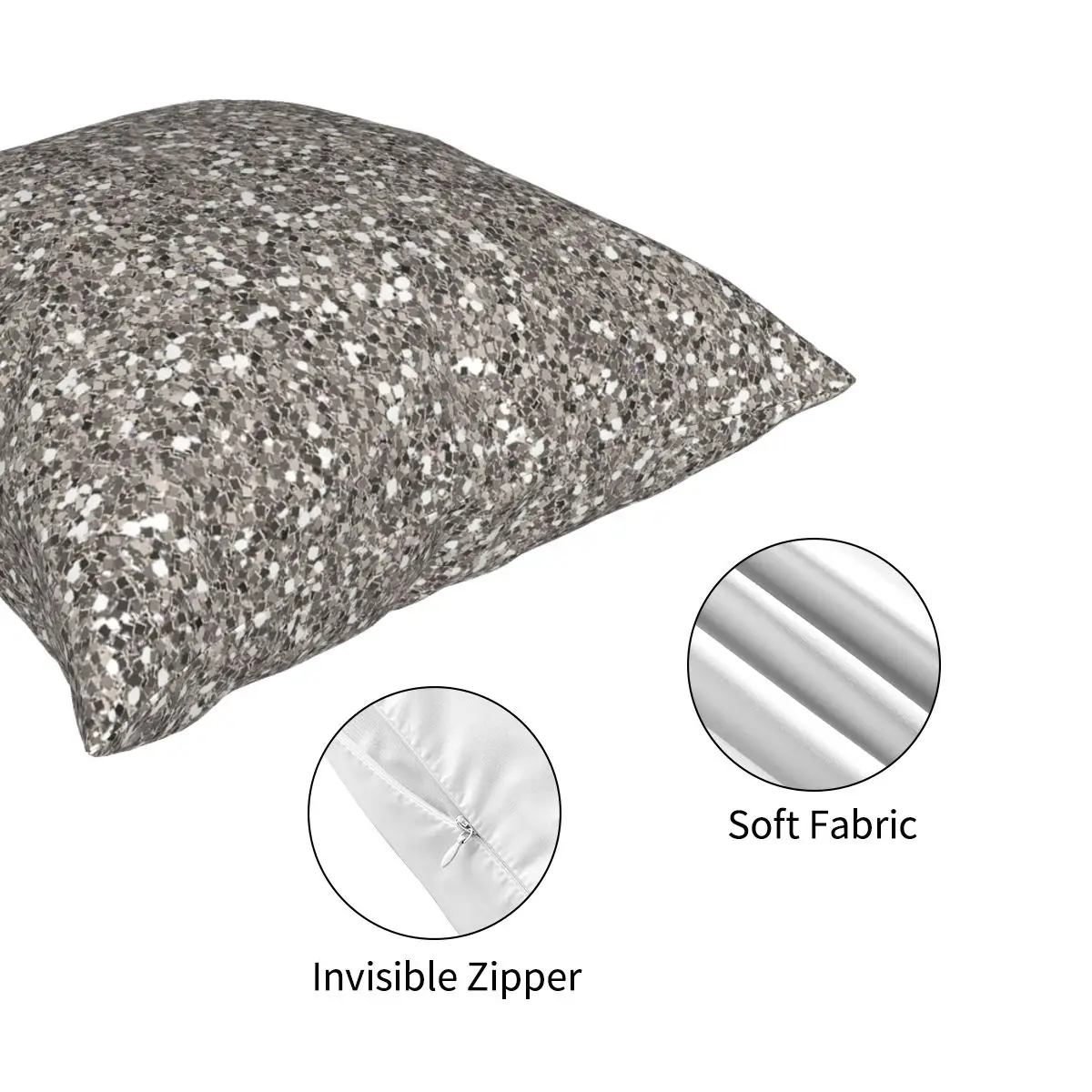 

Silver Glitter Square Pillowcase Pattern Zip Decorative Throw Pillow Case Sofa Cushion Case 18"