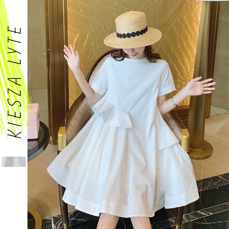 Женское платье белая футболка однотонная с оборками мини-платье уличная одежда в