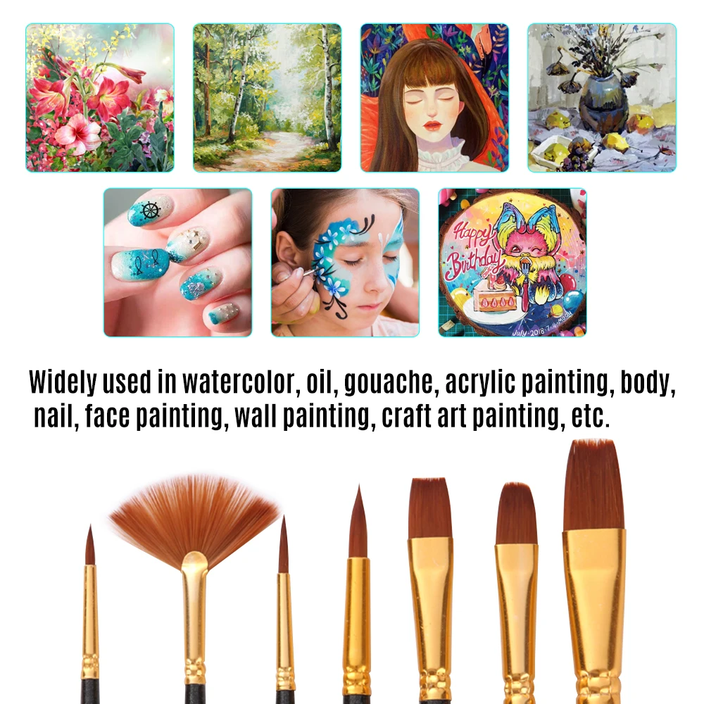 7 шт./компл. Художественный набор кистей для рисования круглые и плоские филберт