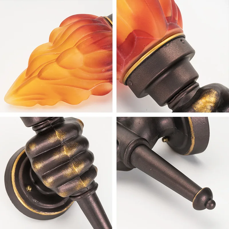 

Creative Retro Industrial Torch Hand Wall Lamp Cafe Bar Porch Aisle Stair Bedroom Living Room Outdoor Garden E27 Wall Lights