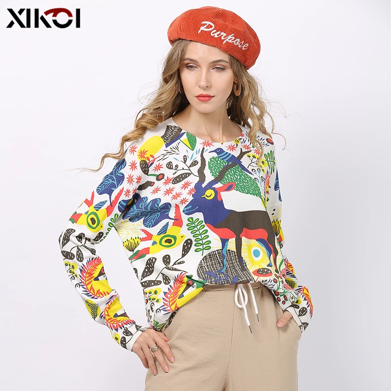 Свитер женский Зимний вязаный с животным принтом большого размера d плюс |