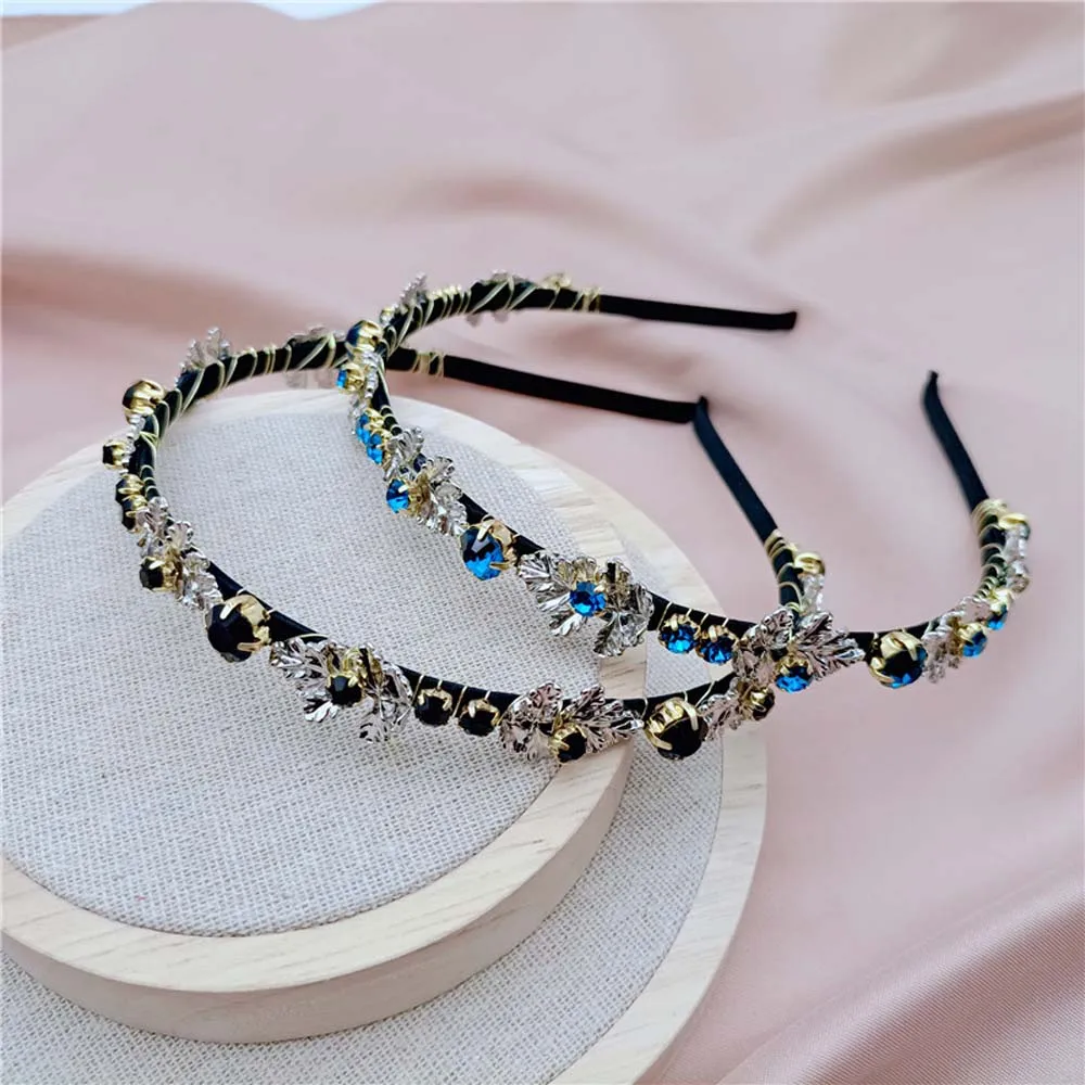 

Rhinestone Leaves Headband Vintage Black Blue Crystal Hair Hoop For Women Girls Party Accessories Fashion Jewelry