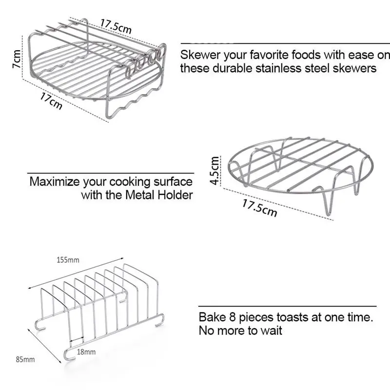 

6pcs/Set 7 Inches Air Fryer Accessories Stainless Steel Pizza Tray Grill Toast Rack Steam Rack Insulation Pad Home Kitchen Parts