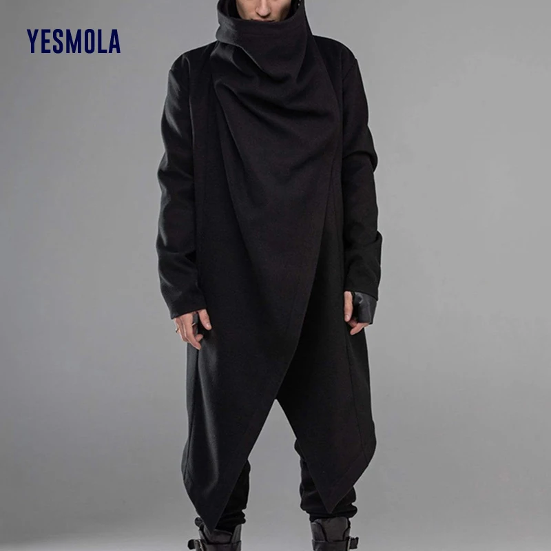 YESMOLA Men Coat Irregular Cloak Streetwear Turtleneck Fashion Men Cape Outerwear Punk Style Jackets Man S-5xl