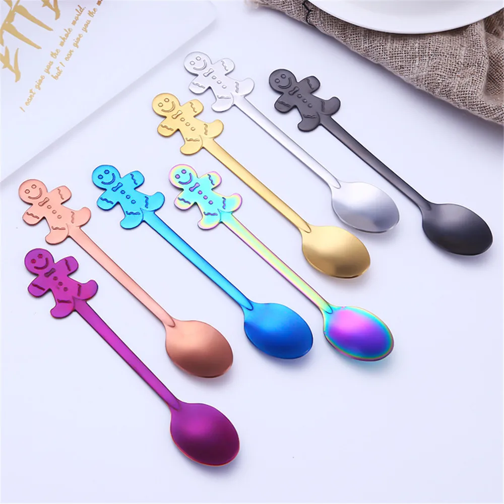 

4pcs/set Small Stainless Steel Christmas Tableware Coffee Spoons Ice Cream Dessert Spoon Snowman Tree Kids Drinking Tea Scoop