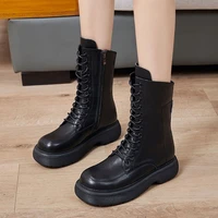 women ankle boots autumn winter round toe 4 5cm heel zip and lace up round toe platform 2021 fashion shoes for woman non slip