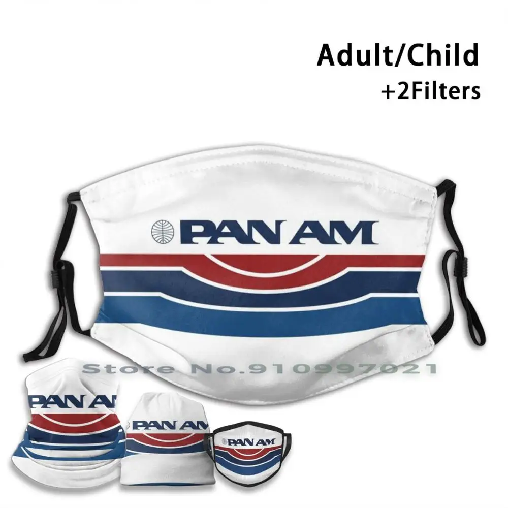 

Pan Am Logo With Stripes Reusable Mouth Face Mask With Filters For Child Adult Pan Am Panam Paa Pan American Airways Pan