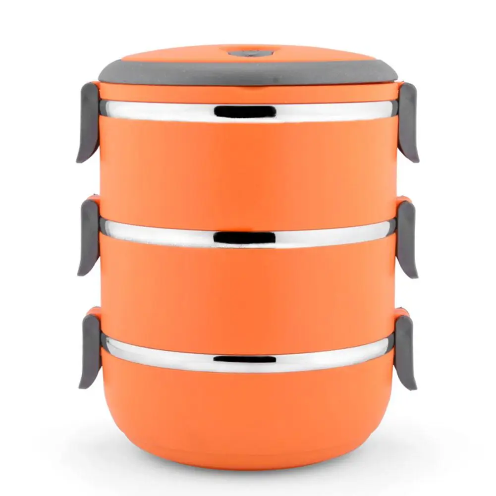 Orange Микроволновая печь Bento Box из нержавеющей стали Круглый герметичный термоизоляционный Ланч-бокс герметичный детский портативный контейнер для еды 1 шт - Цвет: Orange