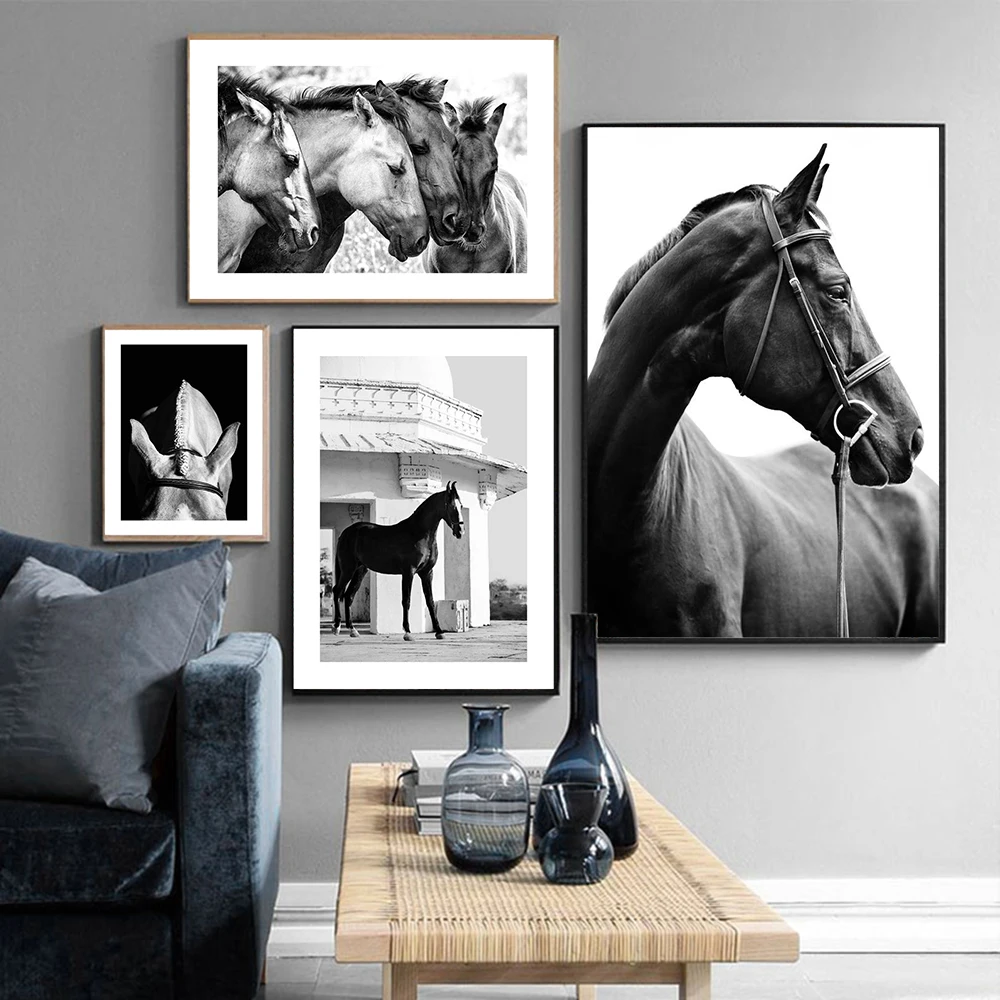 

Modern Black White Animal Steed Canvas Painting Wall Art Decor Posters and Prints Horses Pictures For Living Room Bedroom Decor