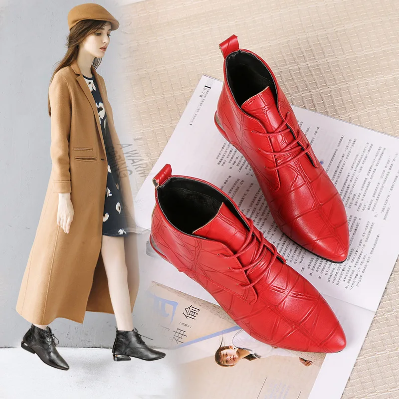 Ботильоны женские на квадратном каблуке ботинки шнуровке теплая плюшевая