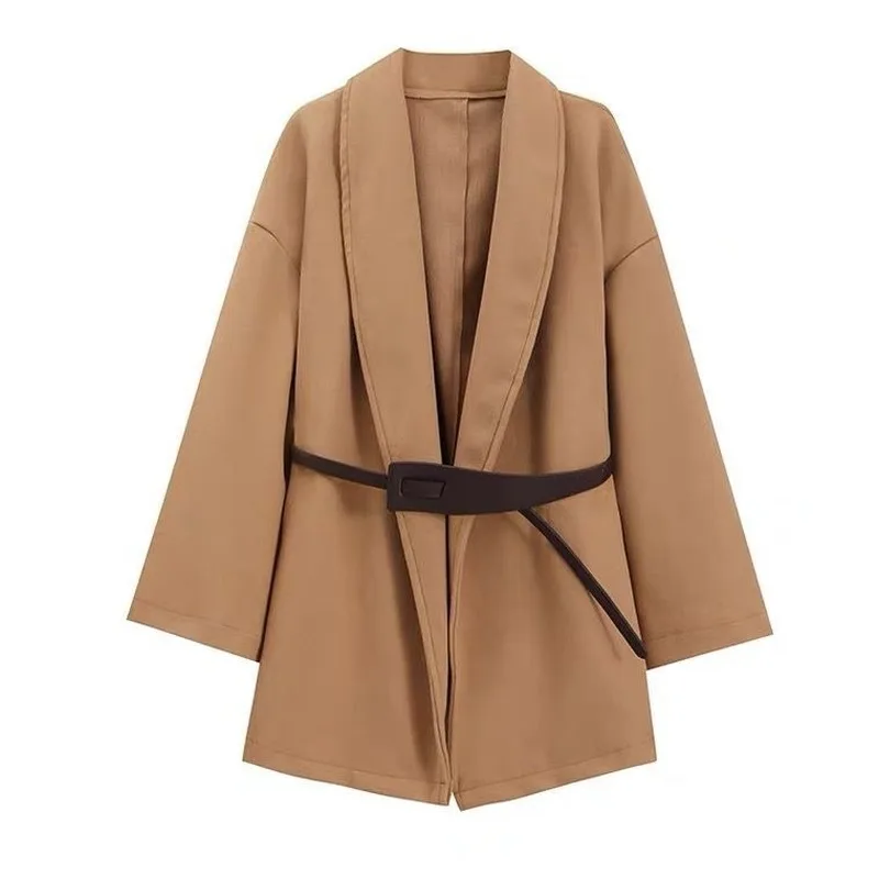 

Woolen Trench for Women New Fashion Solid Hepburn V-neck Belt Loose Mid-length Coats Winter High Quality Streetwear Jackets Ins