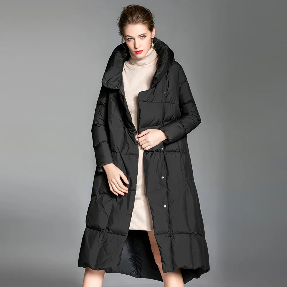 

2021 New Arrivals Women Winter Down Coats Long Overcoat White Duck Stand Collar Warm Thick Outwear Lady Clothing S8730