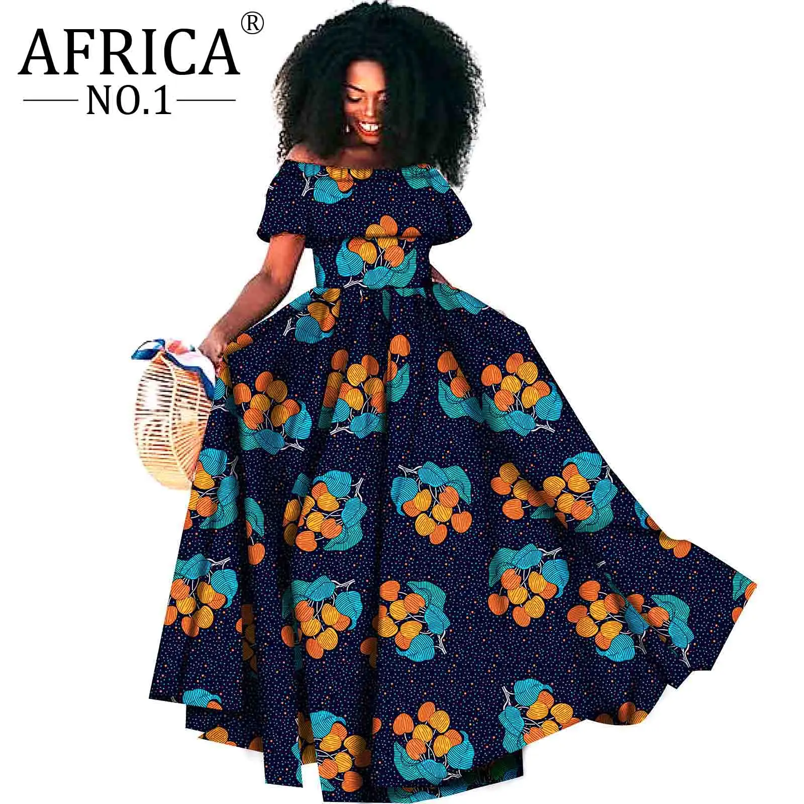 African Maxi Party dresses for Women Floor length Femme Robe off shoulder Slash neck Party wedding wear A-line dress S1925099