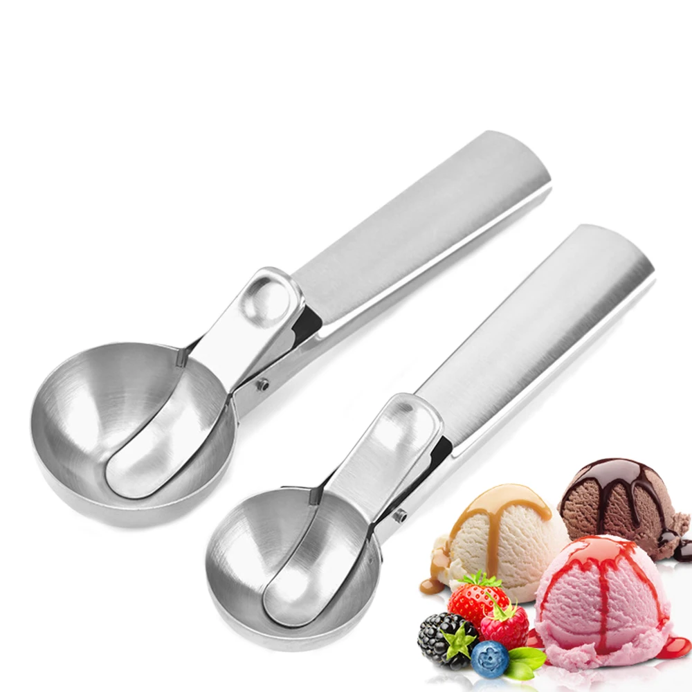 

2Pcs Ice Cream Scoop Premium Stainless Steel Ice Cream Scooper with Trigger Comfortable and Anti-Freeze Handle Icecream Scoop
